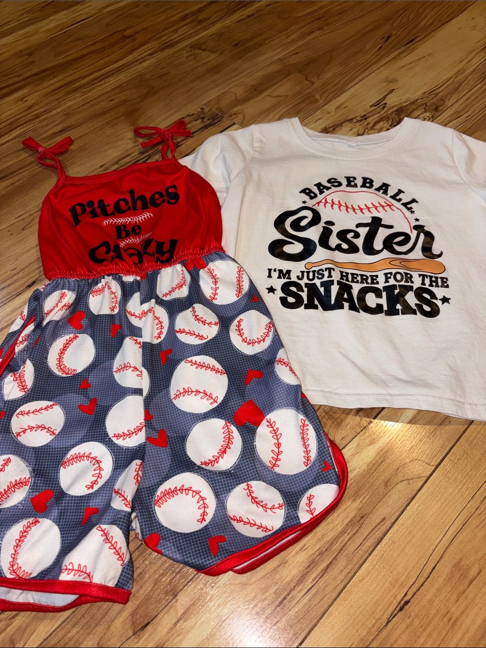 Baseball sister shirt and romper